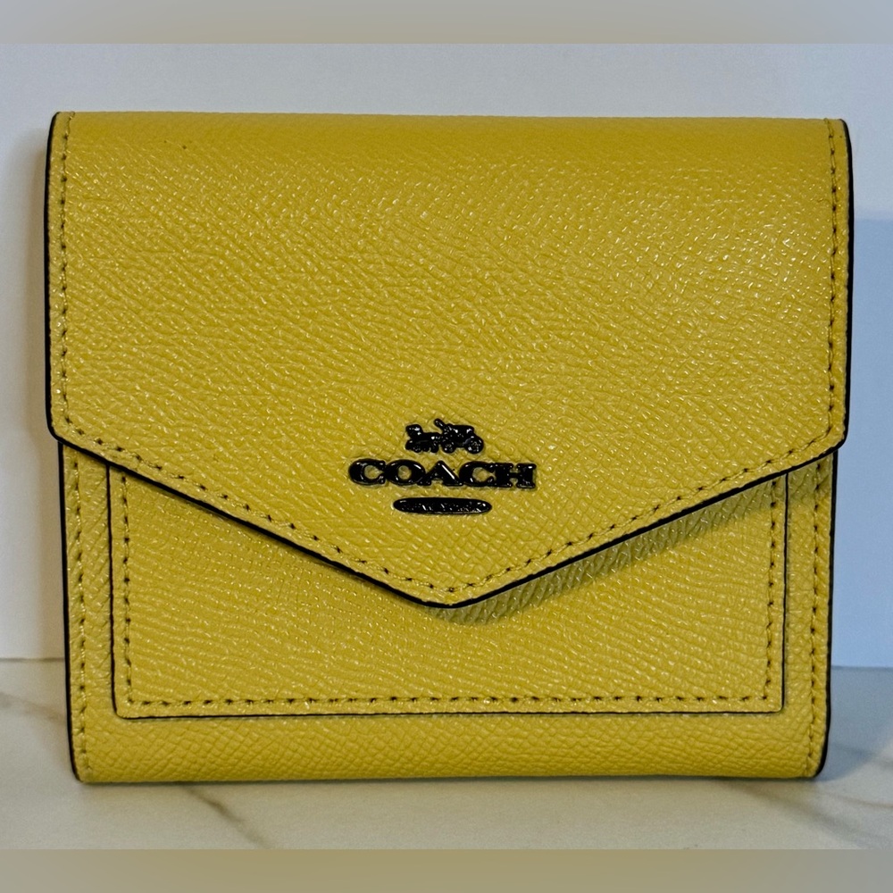 Coach Yellow Pebbled Leather Wallet with Envelope Flap